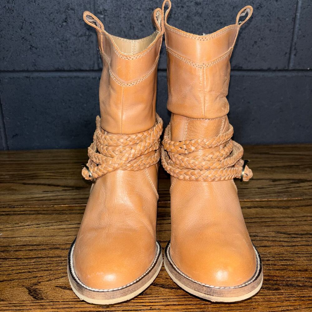 Dingo Braided Harness Western Ankle Boots Tan Leather Pull On Women’s 7.5 - Picture 4 of 8